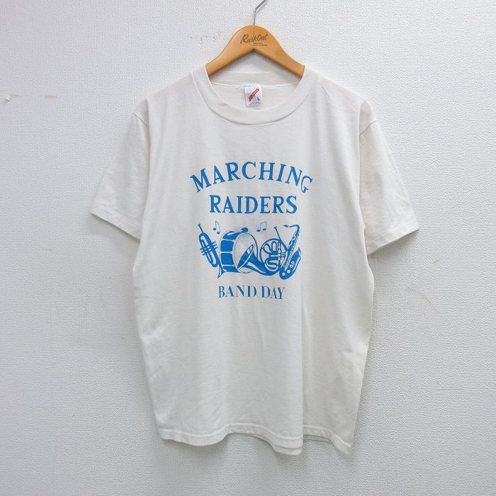 L★古着 ジャージーズ 半袖 ビンテージ Tシャツ メンズ 90年代 90s マーチング 楽器 クルーネック USA製 白 ホワイト 25aug19 中古