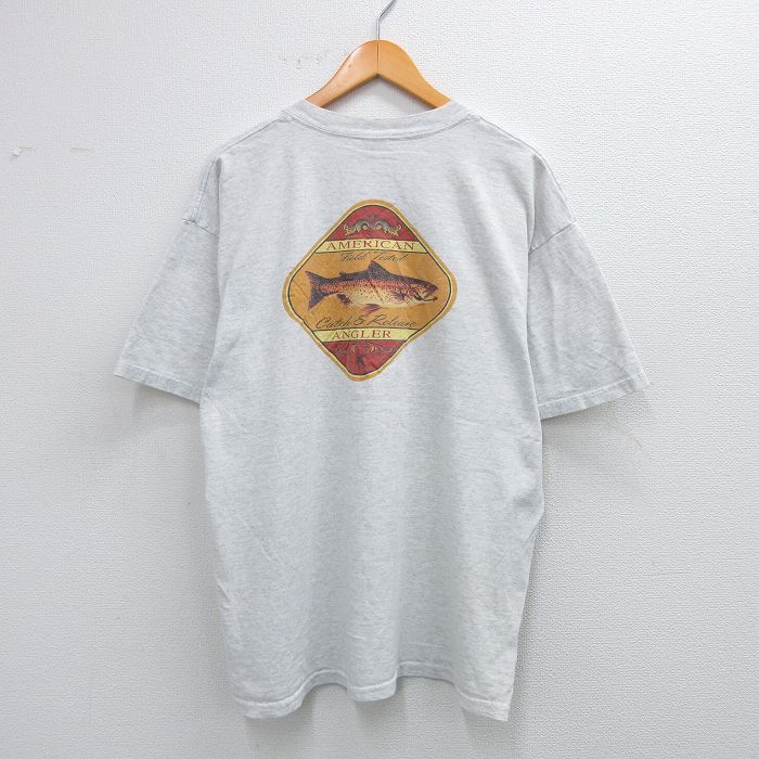 XL★古着 半袖 ビンテージ Tシャツ メンズ 00年代 00s 魚 クルーネック 薄グレー 霜降り 25aug19 中古