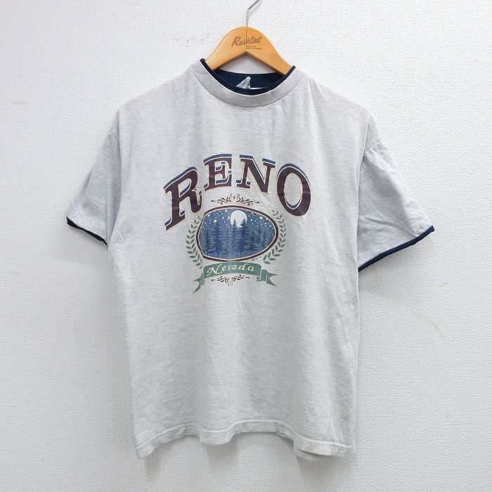 L★古着 半袖 ビンテージ Tシャツ メンズ 90年代 90s レノ コットン クルーネック 薄グレー 霜降り 25aug19 中古