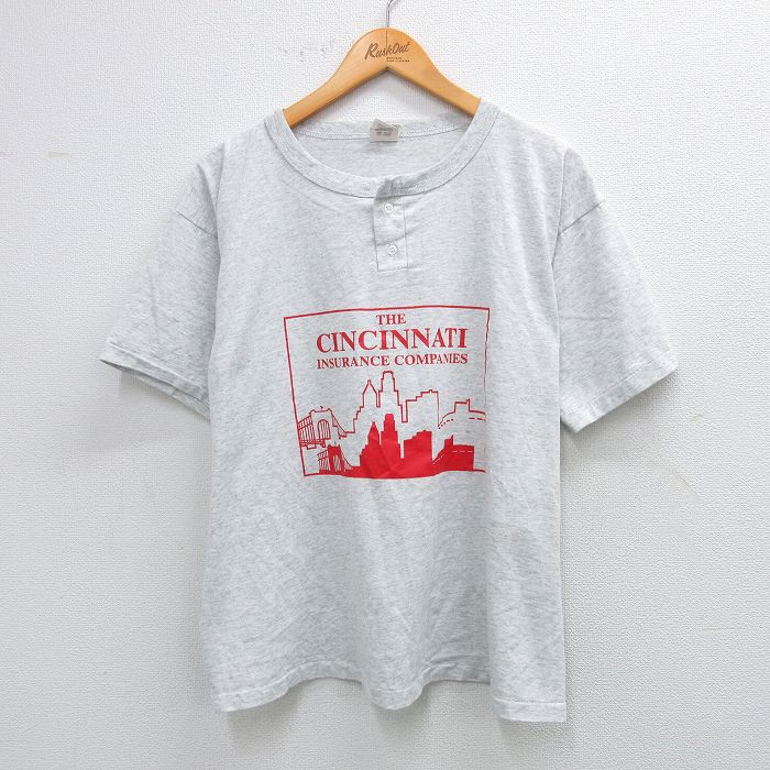 L★古着 半袖 ビンテージ Tシャツ メンズ 90年代 90s シンシナティ 1 ヘンリーネック USA製 薄グレー 霜降り 25aug19 中古