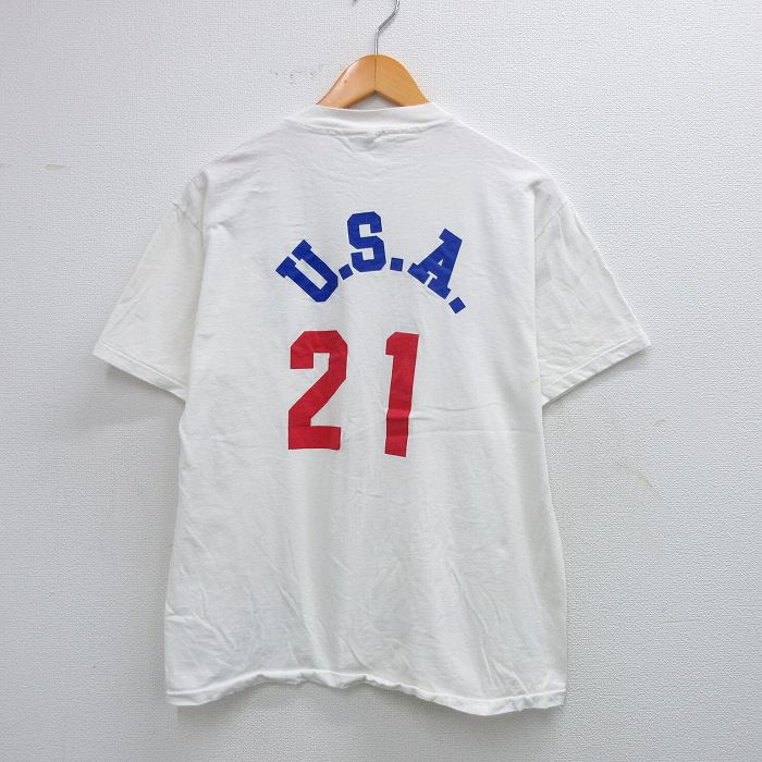 L★古着 ヘインズ Hanes 半袖 ビンテージ Tシャツ メンズ 80年代 80s USAロゴ 21 コットン クルーネック USA製 白 ホワイト 25aug19 中古