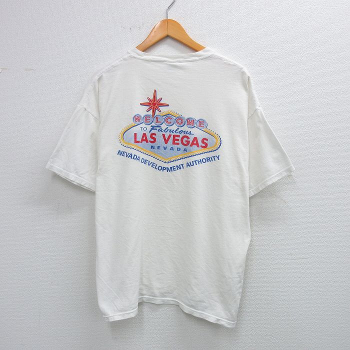 XL★古着 半袖 ビンテージ Tシャツ メンズ 00年代 00s ラスベガス 大きいサイズ コットン クルーネック 白 ホワイト 25aug19 中古