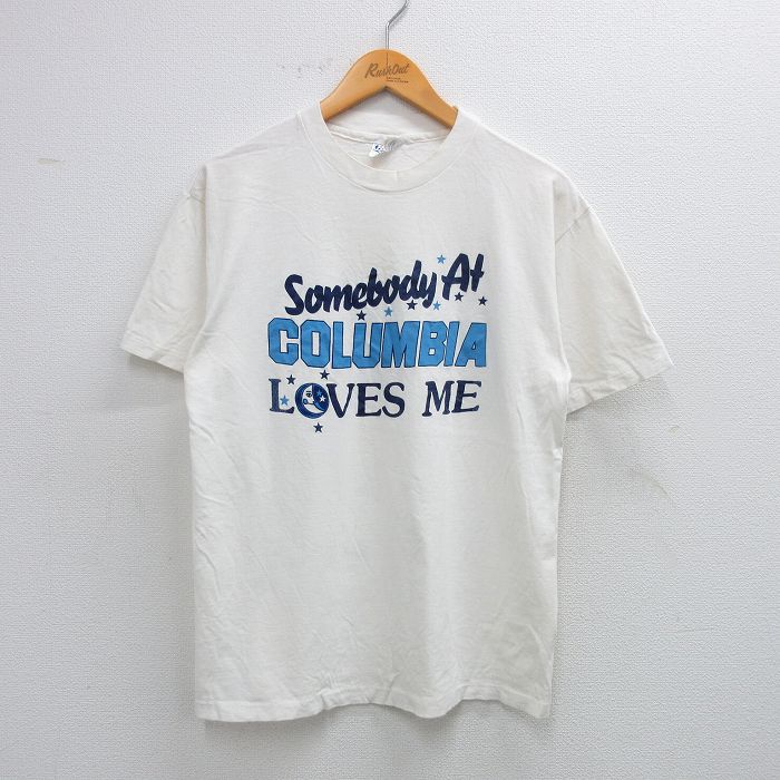 L★古着 ヘインズ Hanes 半袖 ビンテージ Tシャツ メンズ 80年代 80s コロンビア COLUMBIA コットン クルーネック USA製 白 ホワイト 25aug19 中古