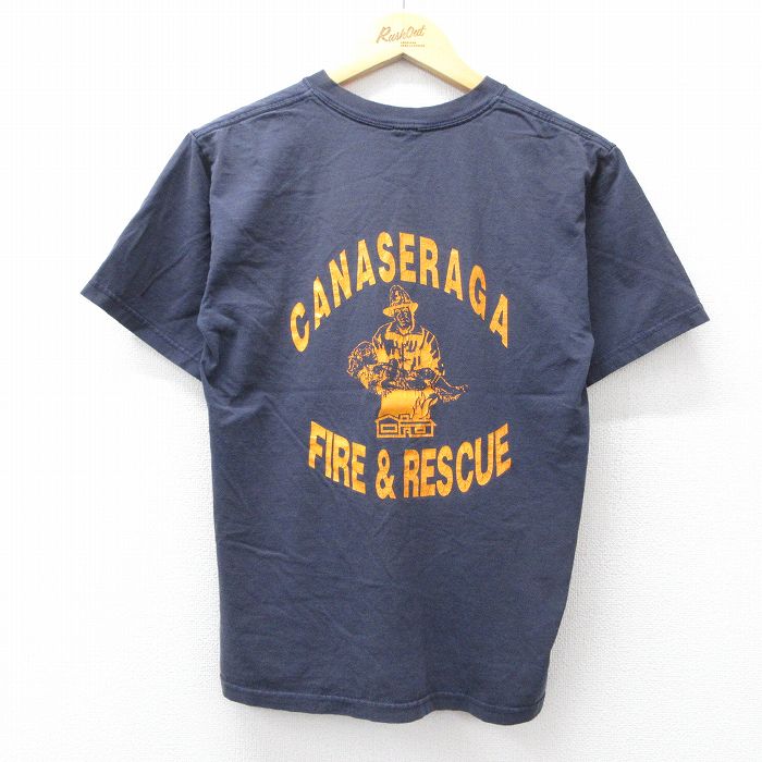 S★古着 半袖 ビンテージ Tシャツ メンズ 00年代 00s 消防士 カナセーラガ クルーネック 紺 ネイビー 25aug19 中古