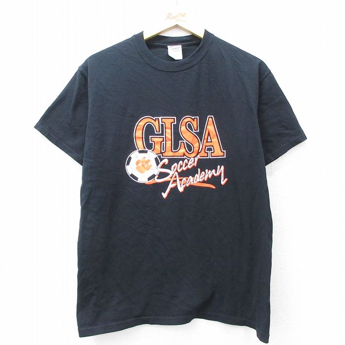 M★古着 半袖 ビンテージ Tシャツ メンズ 00年代 00s GLSA サッカー コットン クルーネック 黒 ブラック 25aug19 中古