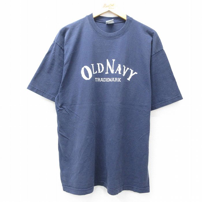 XL★古着 オールドネイビー OLD NAVY 半袖 ビンテージ Tシャツ メンズ 00年代 00s ビッグロゴ コットン クルーネック 紺 ネイビー 25aug19 中古