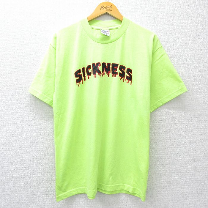 L★古着 半袖 ビンテージ Tシャツ メンズ 00年代 00s SICKNESS クルーネック USA製 黄緑 25aug19 中古