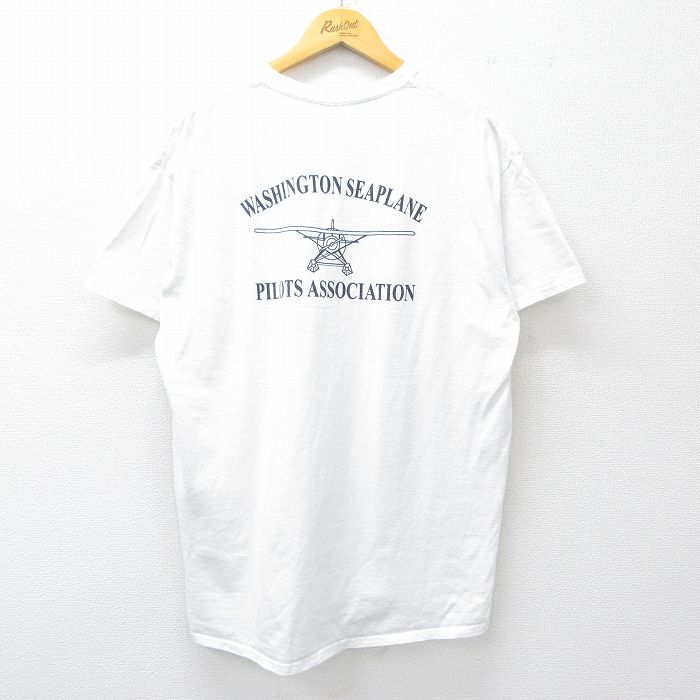 XL★古着 半袖 ビンテージ Tシャツ メンズ 00年代 00s 飛行機 コットン クルーネック 白 ホワイト 25aug19 中古