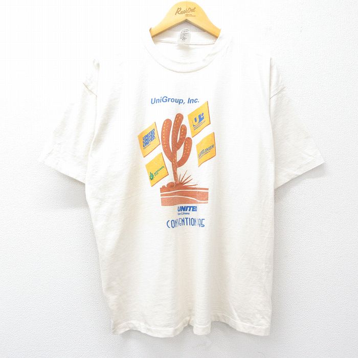 90s 半袖Tシャツ サボテン企業広告 生成り ベージュ XL | 古着