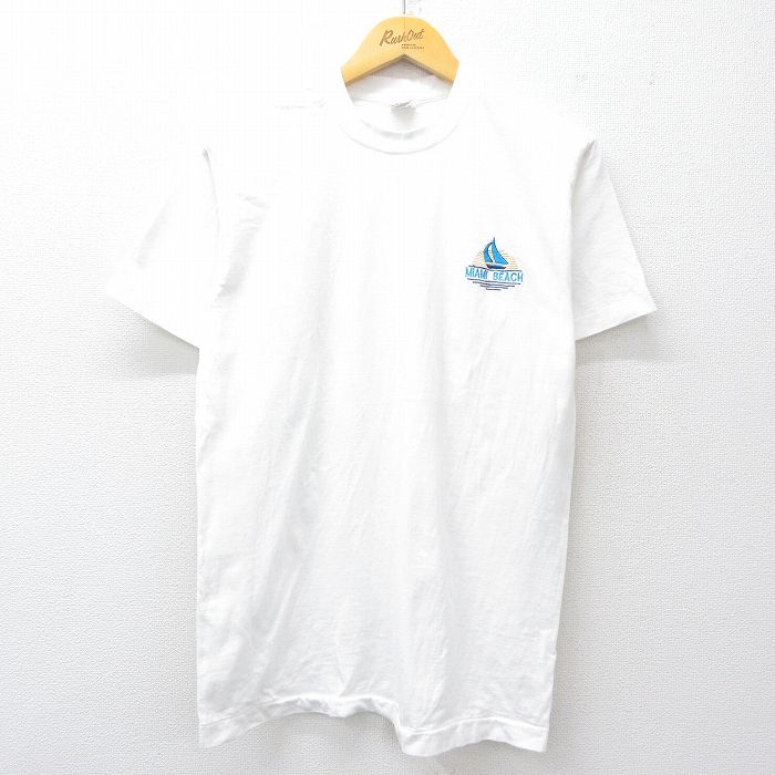 M★古着 フルーツオブザルーム 半袖 ビンテージ Tシャツ メンズ 90年代 90s マイアミビーチ コットン クルーネック USA製 白 ホワイト 25aug19 中古