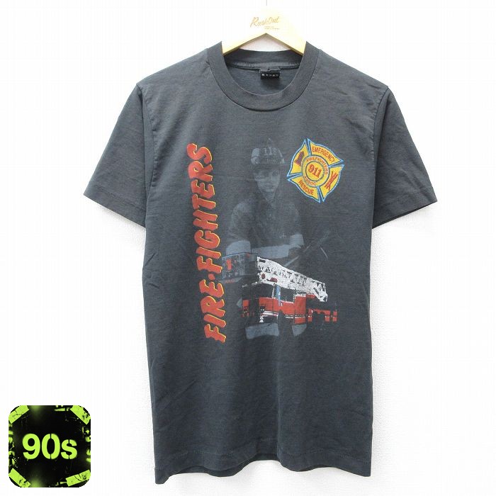 フルーツオブザルーム 90s 半袖Tシャツ 消防士 ブラック M | 古着