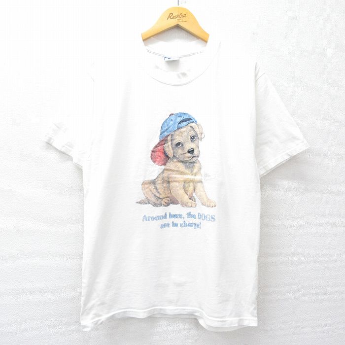 L★古着 All Sport 半袖 ビンテージ Tシャツ メンズ 90年代 90s 犬 コットン クルーネック USA製 白 ホワイト 25aug19 中古