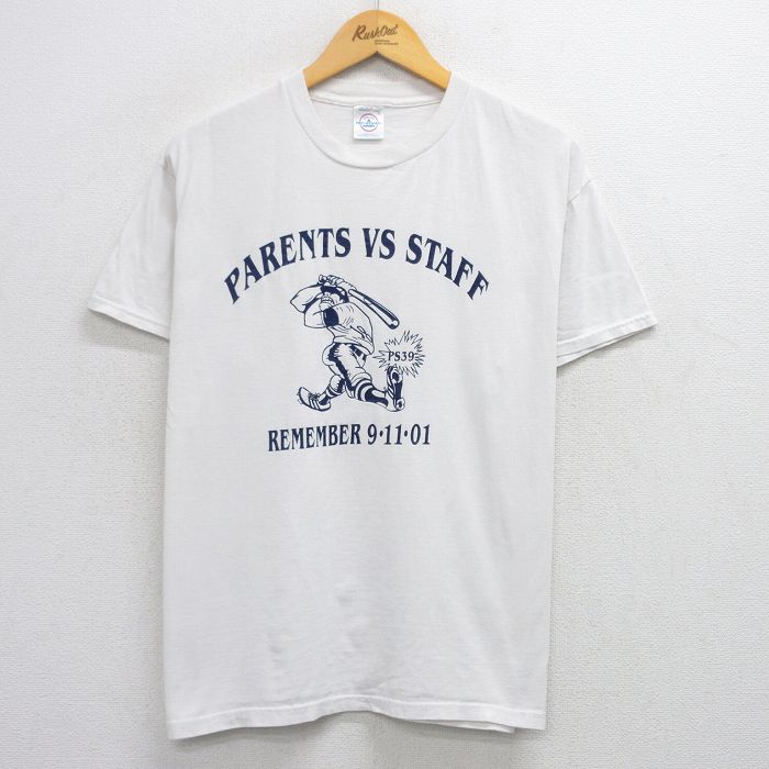 L★古着 半袖 ビンテージ Tシャツ メンズ 00年代 00s ベースボール スタッフ コットン クルーネック 白 ホワイト 25aug19 中古