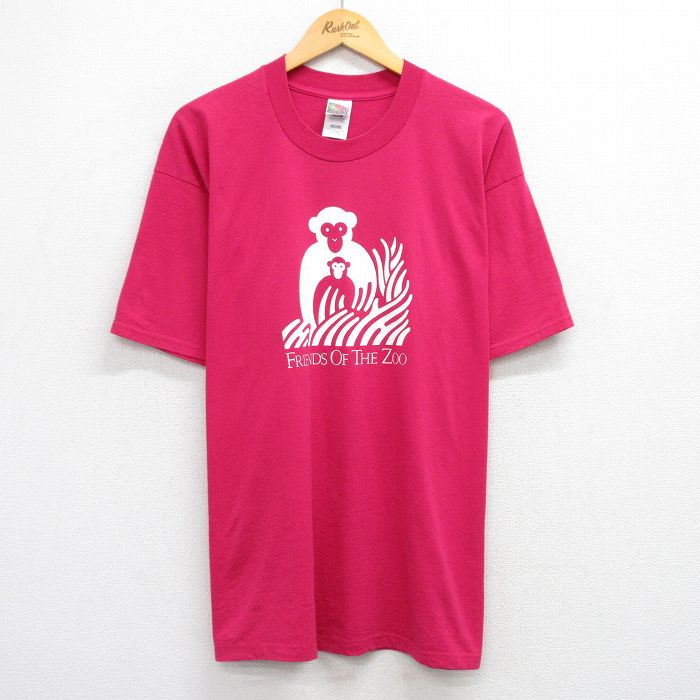 XL★古着 フルーツオブザルーム 半袖 ビンテージ Tシャツ メンズ 00年代 00s サル クルーネック 濃ピンク 25aug19 中古