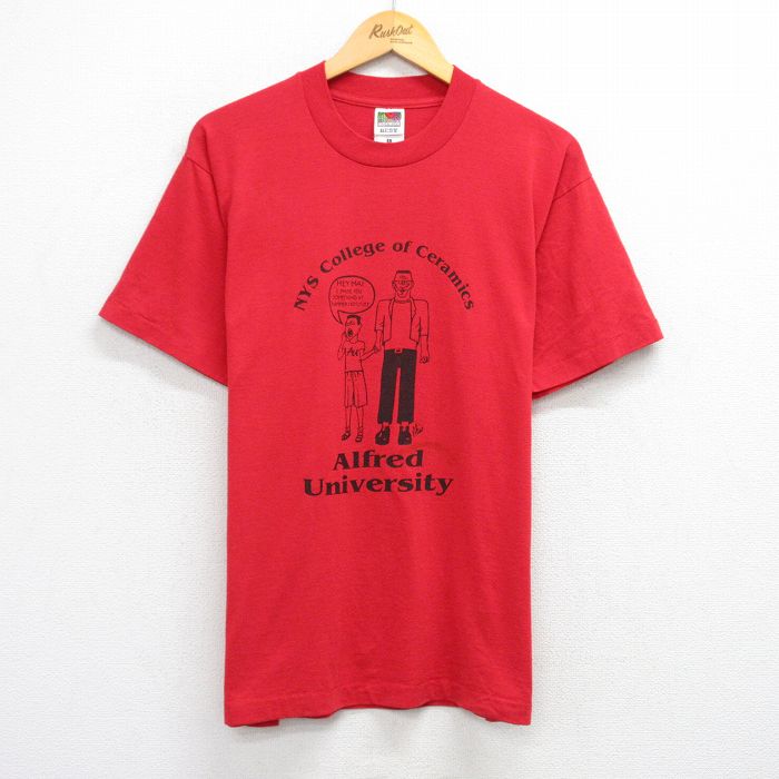 L★古着 フルーツオブザルーム 半袖 ビンテージ Tシャツ メンズ 90年代 90s アルフレッド 大学 カレッジ クルーネック 赤 レッド 25aug19 中古