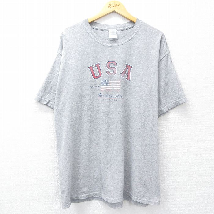 XL★古着 半袖 ビンテージ Tシャツ メンズ 00年代 00s USAロゴ 星条旗 大きいサイズ クルーネック グレー 霜降り 25aug19 中古