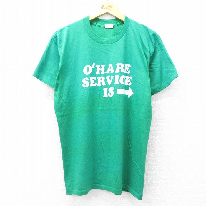 L★古着 半袖 ビンテージ Tシャツ メンズ 80年代 80s SERVISE クルーネック USA製 緑 グリーン 25aug19 中古