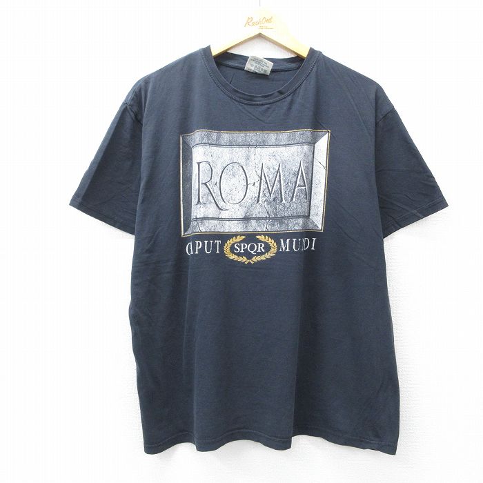 XL★古着 半袖 ビンテージ Tシャツ メンズ 90年代 90s ローマ 大きいサイズ コットン クルーネック 黒 ブラック 25aug19 中古