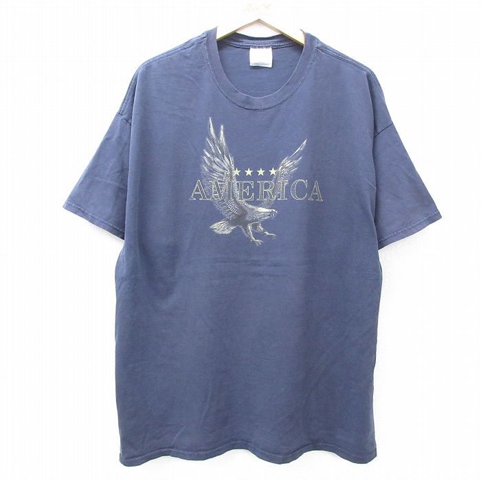 XL★古着 ヘインズ Hanes 半袖 ビンテージ Tシャツ メンズ 00年代 00s 鳥 アメリカ 大きいサイズ コットン クルーネック 紺 ネイビー 25aug19 中古