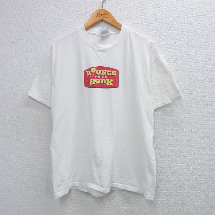L★古着 ヘインズ Hanes 半袖 ビンテージ Tシャツ メンズ 00年代 00s BOUNCE Bank コットン クルーネック 白 ホワイト 25aug19 中古