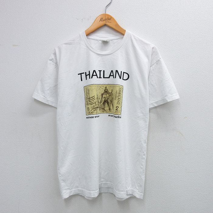 L★古着 半袖 ビンテージ Tシャツ メンズ 00年代 00s タイランド ゾウ コットン クルーネック 白 ホワイト 25aug19 中古