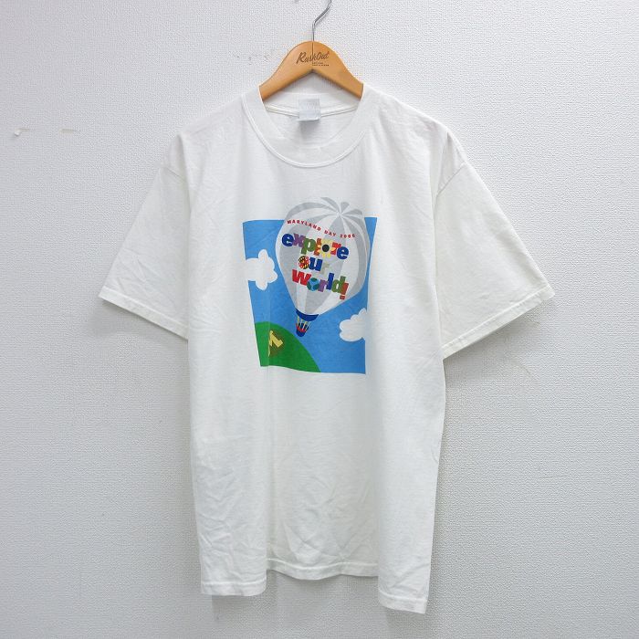 L★古着 半袖 ビンテージ Tシャツ メンズ 00年代 00s 気球 メリーランド 大学 スタッフ コットン クルーネック 白 ホワイト 25aug19 中古