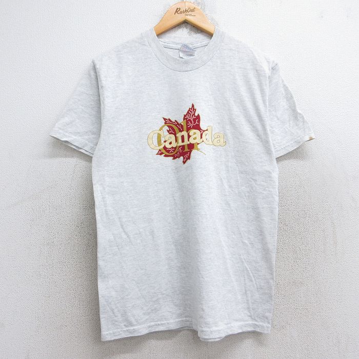 M★古着 半袖 ビンテージ Tシャツ メンズ 00年代 00s カナダ クルーネック カナダ製 薄グレー 霜降り 25aug19 中古