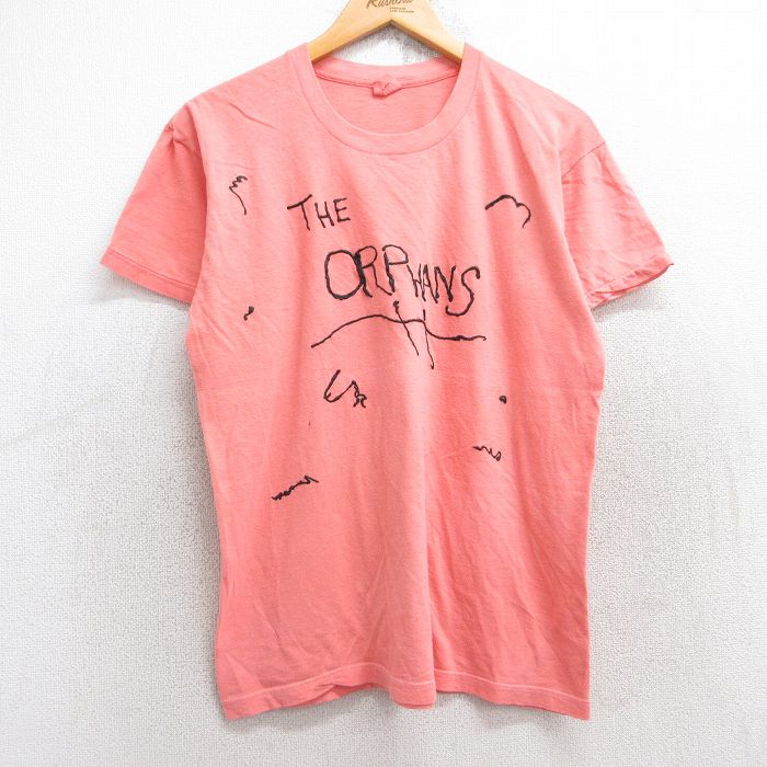 M★古着 半袖 ビンテージ Tシャツ メンズ 80年代 80s ORPHANS コットン クルーネック USA製 オレンジ系 25aug19 中古