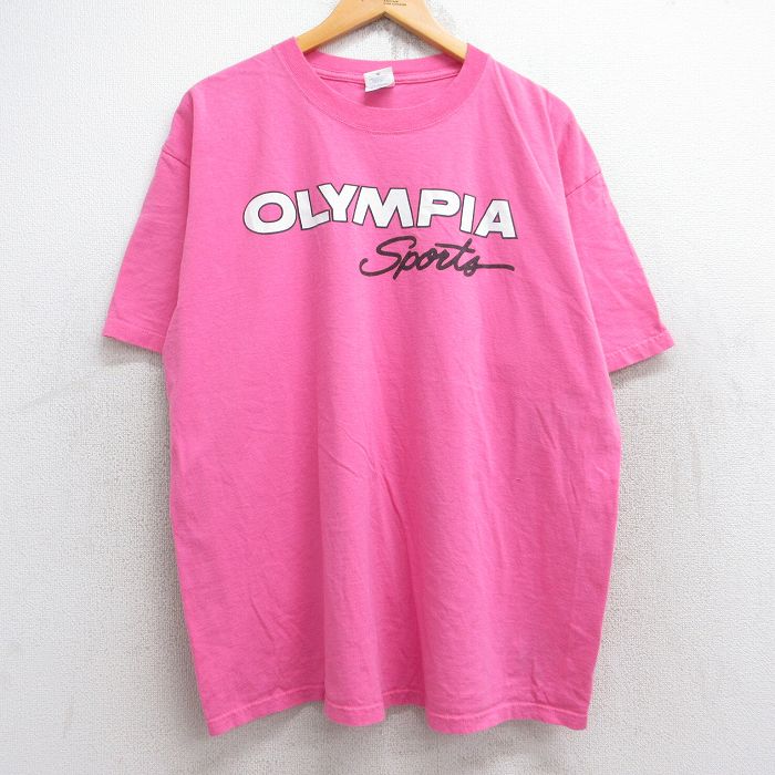 【50%OFF】XL★古着 半袖 ビンテージ Tシャツ メンズ 00年代 00s オリンピア 大きいサイズ コットン クルーネック USA製 ピンク 25aug19 中古
