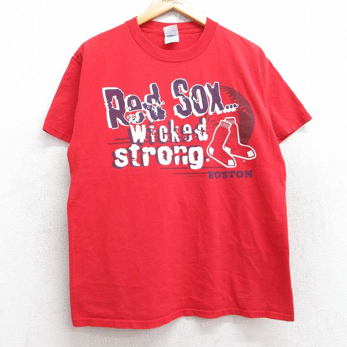 L★古着 半袖 ビンテージ Tシャツ メンズ 00年代 00s MLB ボストンレッドソックス コットン クルーネック 赤 レッド メジャーリーグ ベースボール 野球 25aug19 中古