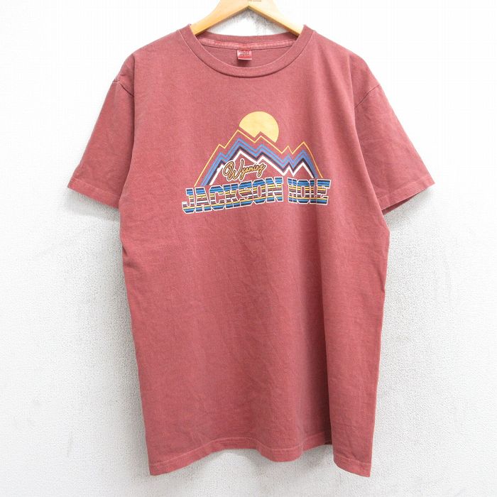 XL★古着 半袖 ビンテージ Tシャツ メンズ 90年代 90s ジャクソンホール コットン クルーネック USA製 茶系 ブラウン 25aug19 中古