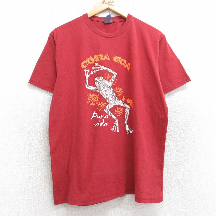 L★古着 半袖 ビンテージ Tシャツ メンズ 00年代 00s カエル コスタリカ コットン クルーネック 赤系 レッド 25aug19 中古