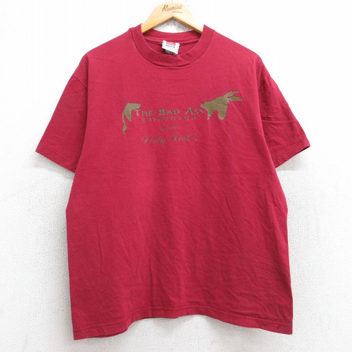 L★古着 ヘインズ Hanes 半袖 ビンテージ Tシャツ メンズ 00年代 00s THE BAD ASS コットン クルーネック 赤系 レッド 25aug19 中古