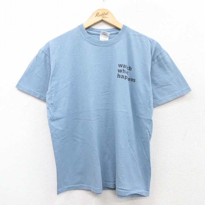 【50%OFF】L★古着 半袖 ビンテージ Tシャツ メンズ 00年代 00s watch what happens コットン クルーネック 薄紺 ネイビー 25aug19 中古