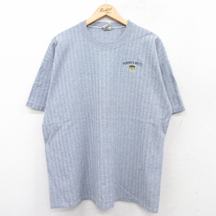 XL★古着 半袖 ビンテージ Tシャツ メンズ 90年代 90s プエルトリコ 大きいサイズ コットン クルーネック USA製 薄紺 ネイビー ストライプ 25aug19 中古