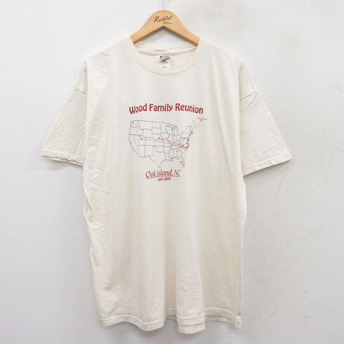 【50%OFF】XL★古着 フルーツオブザルーム 半袖 ビンテージ Tシャツ メンズ 00年代 00s 地図 大きいサイズ コットン クルーネック 生成り 25aug20 中古