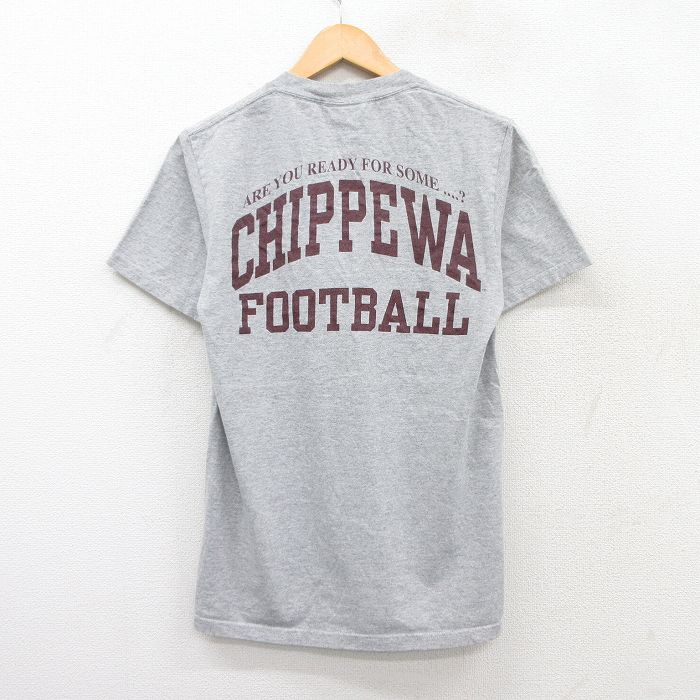 【50%OFF】S★古着 ジャンスポーツ 半袖 ビンテージ Tシャツ メンズ 90年代 90s チペワ フットボール クルーネック USA製 グレー 霜降り 25aug20 中古