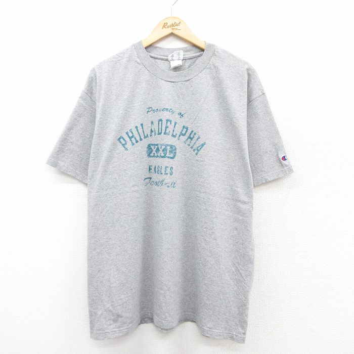 XL★古着 チャンピオン Champion 半袖 ビンテージ Tシャツ メンズ 00年代 00s NFL フィラデルフィアイーグルス コットン クルーネック グレー 霜降り アメフト スーパーボウル 25aug20 中古