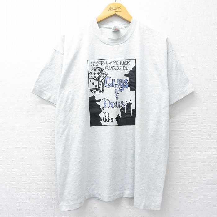 XL★古着 フルーツオブザルーム 半袖 ビンテージ Tシャツ メンズ 90年代 90s GUYS&DOLLS クルーネック USA製 薄グレー 霜降り 25aug20 中古
