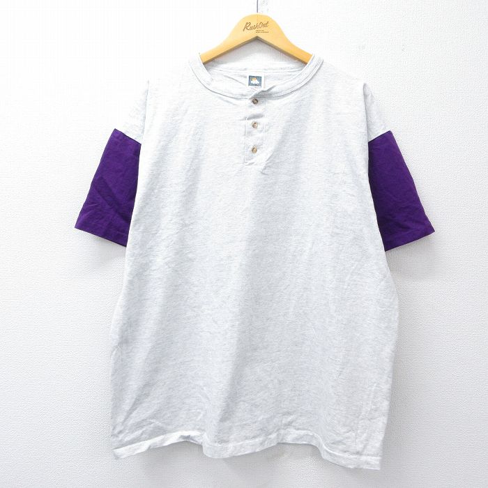 【50%OFF】XL★古着 半袖 ビンテージ Tシャツ メンズ 90年代 90s 無地 ツートンカラー 大きいサイズ ヘンリーネック USA製 薄グレー 霜降り他 【spe】 25aug20 中古