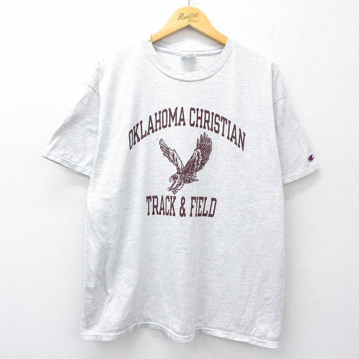 【50%OFF】XL★古着 チャンピオン champion 半袖 ビンテージ Tシャツ メンズ 00年代 00s OKLAHOMA クルーネック 薄グレー 25aug20 中古