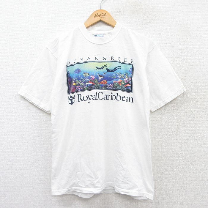 M★古着 All Sport 半袖 ビンテージ Tシャツ メンズ 90年代 90s Royal Caribbean コットン クルーネック 白 ホワイト 25aug20 中古