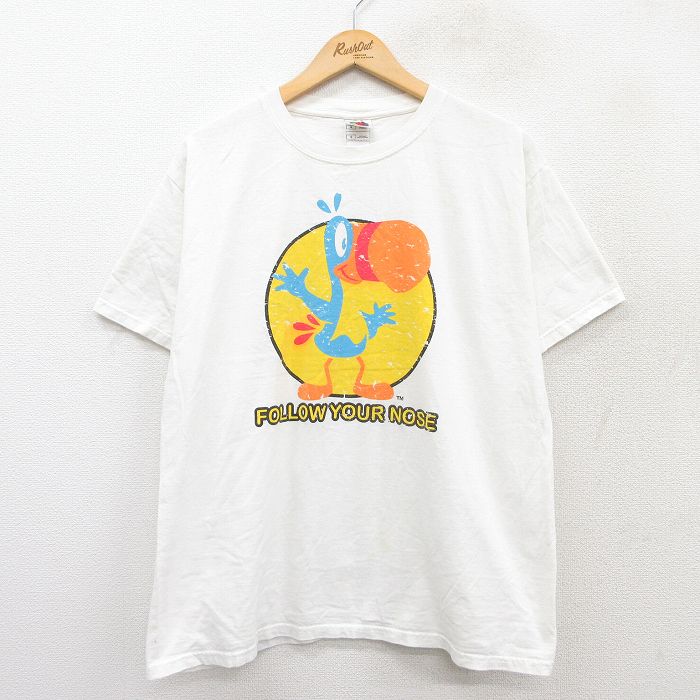 XL★古着 フルーツオブザルーム 半袖 ビンテージ Tシャツ メンズ 00年代 00s Follow YOUR NOSE 鳥 コットン クルーネック 白 ホワイト 25aug20 中古