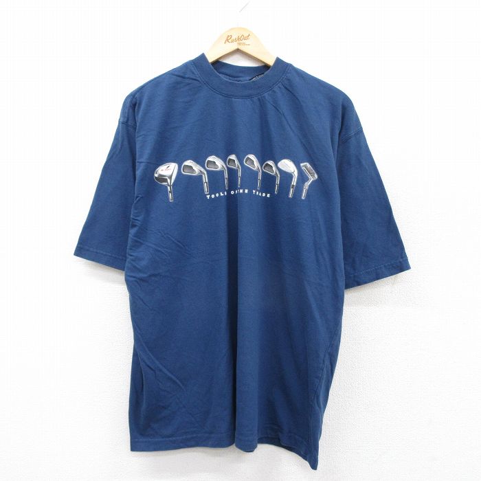 XL★古着 FADED GLORY 半袖 ビンテージ Tシャツ メンズ 00年代 00s ゴルフクラブ 大きいサイズ コットン クルーネック 紺 ネイビー 25aug20 中古