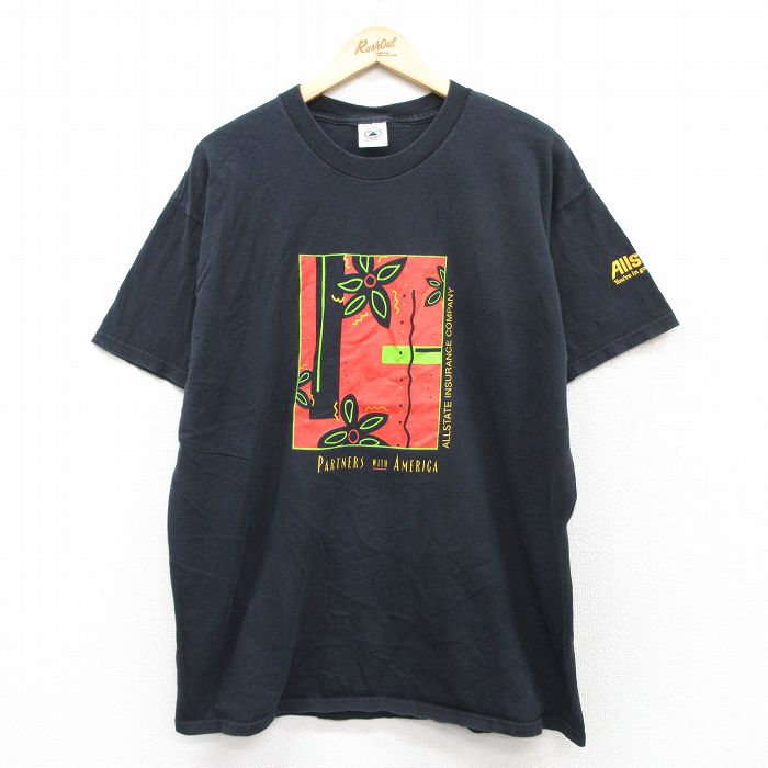 【20%OFF】XL★古着 半袖 ビンテージ Tシャツ メンズ 00年代 00s 花 ALLSTATE コットン クルーネック 黒 ブラック 25aug20 中古