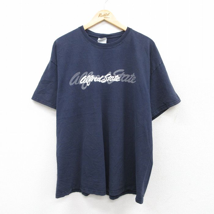 XL★古着 ヘインズ Hanes 半袖 ビンテージ Tシャツ メンズ 00年代 00s alfred state 大きいサイズ コットン クルーネック 紺 ネイビー 25aug20 中古