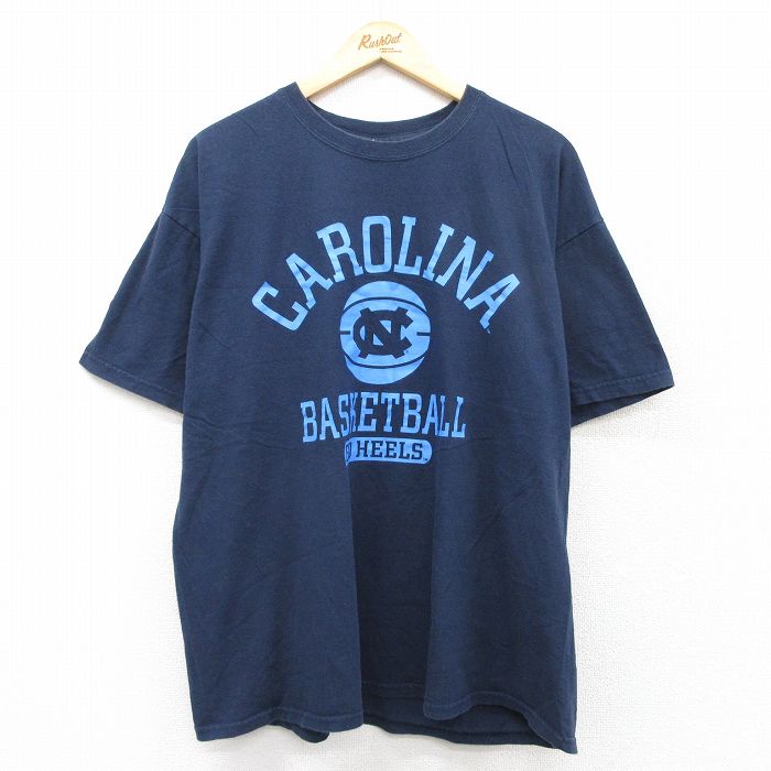 【50%OFF】XL★古着 半袖 ビンテージ Tシャツ メンズ 00年代 00s ノースカロライナ バスケットボール コットン クルーネック 紺 ネイビー 25aug20 中古