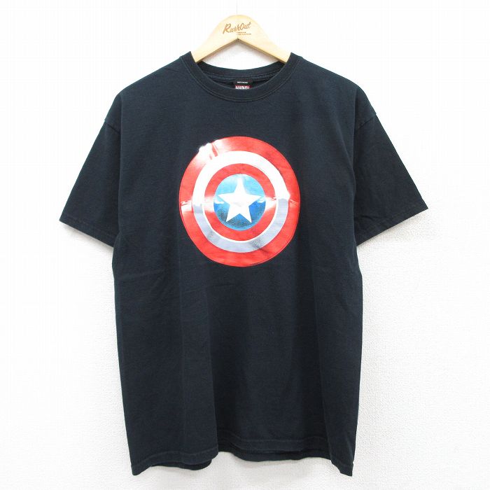 【20%OFF】L★古着 半袖 ビンテージ Tシャツ メンズ 00年代 00s マーベル キャプテンアメリカ クルーネック 黒 ブラック 25aug21 中古