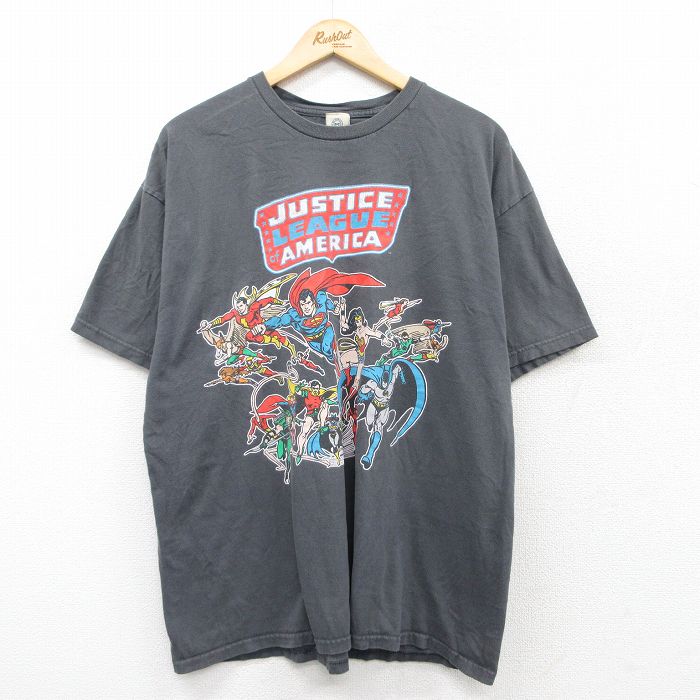 XL★古着 半袖 Tシャツ メンズ DCコミックス スーパーマン バットマン BATMAN クルーネック 濃グレー 25aug21 中古