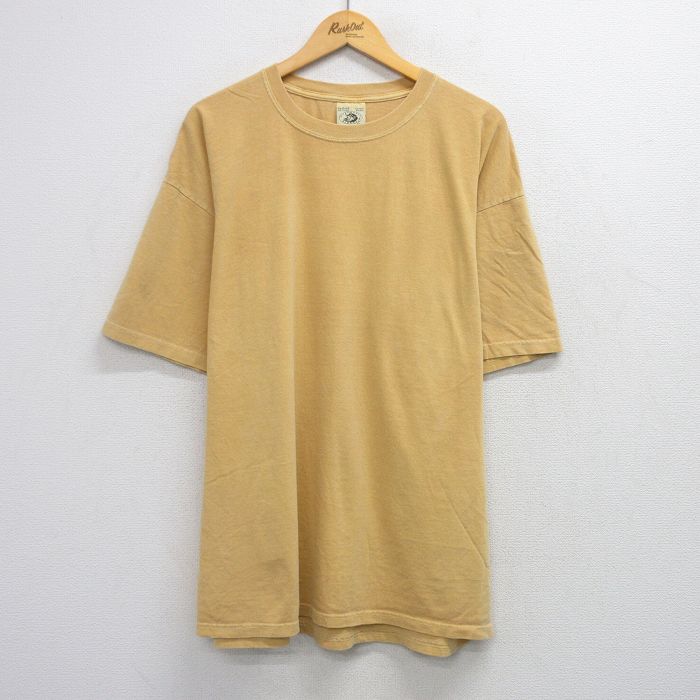XL★古着 半袖 ビンテージ Tシャツ メンズ 00年代 00s 無地 大きいサイズ コットン クルーネック 黄系 イエロー 25aug21 中古